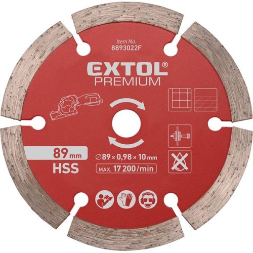 EXTOL PREMIUM gyémántvágó korong, 89mm, szegmenses, a 8893022 mini körfűrészhez, csempére, járólapra