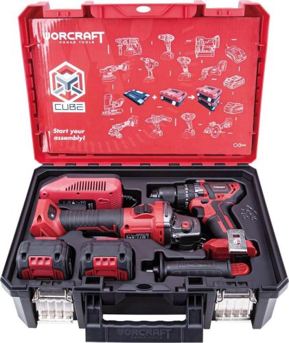 Set Worcraft XCUBE001 Toolbox, skrutkovač CHD-S20LiBA + uhlová brúska CAG-S20LiBS-125 mm, bezuhlíkové, 2x 4.0 Ah akumulátor, 1x nabíjačka