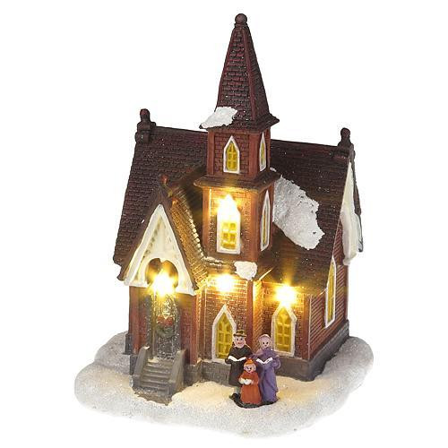 MagicHome karácsonyi dekoráció, Templom, 4 LED meleg fehér, 3x AA, belső, 12,5 x 12,3 x 18 cm