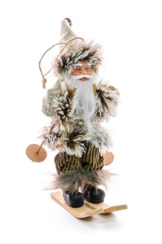 Karácsonyi dekoráció, Mikulás sítalpon, felfüggeszthető 18 cm