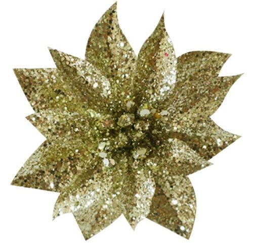 Kvet MagicHome Vianoce GlitterPoinsettia, so Å¡tipcom, zlatÃ½, veÄ¾kosÅ¥ kvetu: 9 cm, dÄºÅ¾ka kvetu: 8 cm, 6 ks