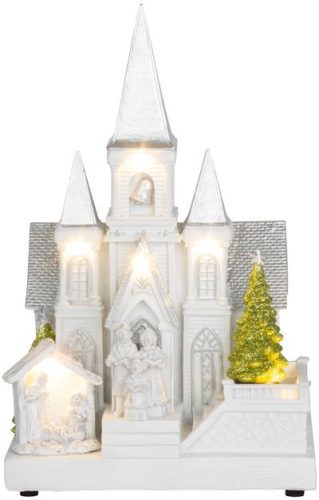 MagicHome karácsonyi dekoráció, Templom Betlehemmel, 6 LED fehér, 3x AA, belső, 17 x 13 x 25 cm