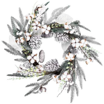 Karácsonyi koszorú, havas fenyőágakkal, 60 x 60 x 14 cm