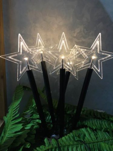 Lánc MagicHome Karácsony 5 Star, LED, meleg fehér, egyszerű világítás, időzítő, 3x AA, IP 44, külső,
