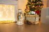MagicHome Karácsonyi retró lámpa, LED, hóemberrel, csillámokkal, fehér, 3x AA, műanyag, 13 x 11 x 24