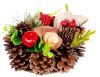 Karácsonyi gyertyatartó, fenyőágakkal és masnival, natúr, 15 cm